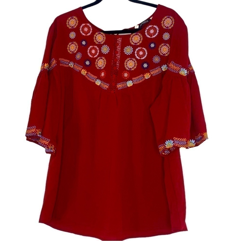 ANGELA PLUS FLORAL RED BLOUSE XXXL